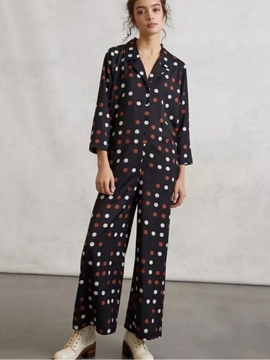 Porridge by Anthropologie Polka Dot Waistless Jumpsuit in Navy Size Medium - Picture 4 of 5